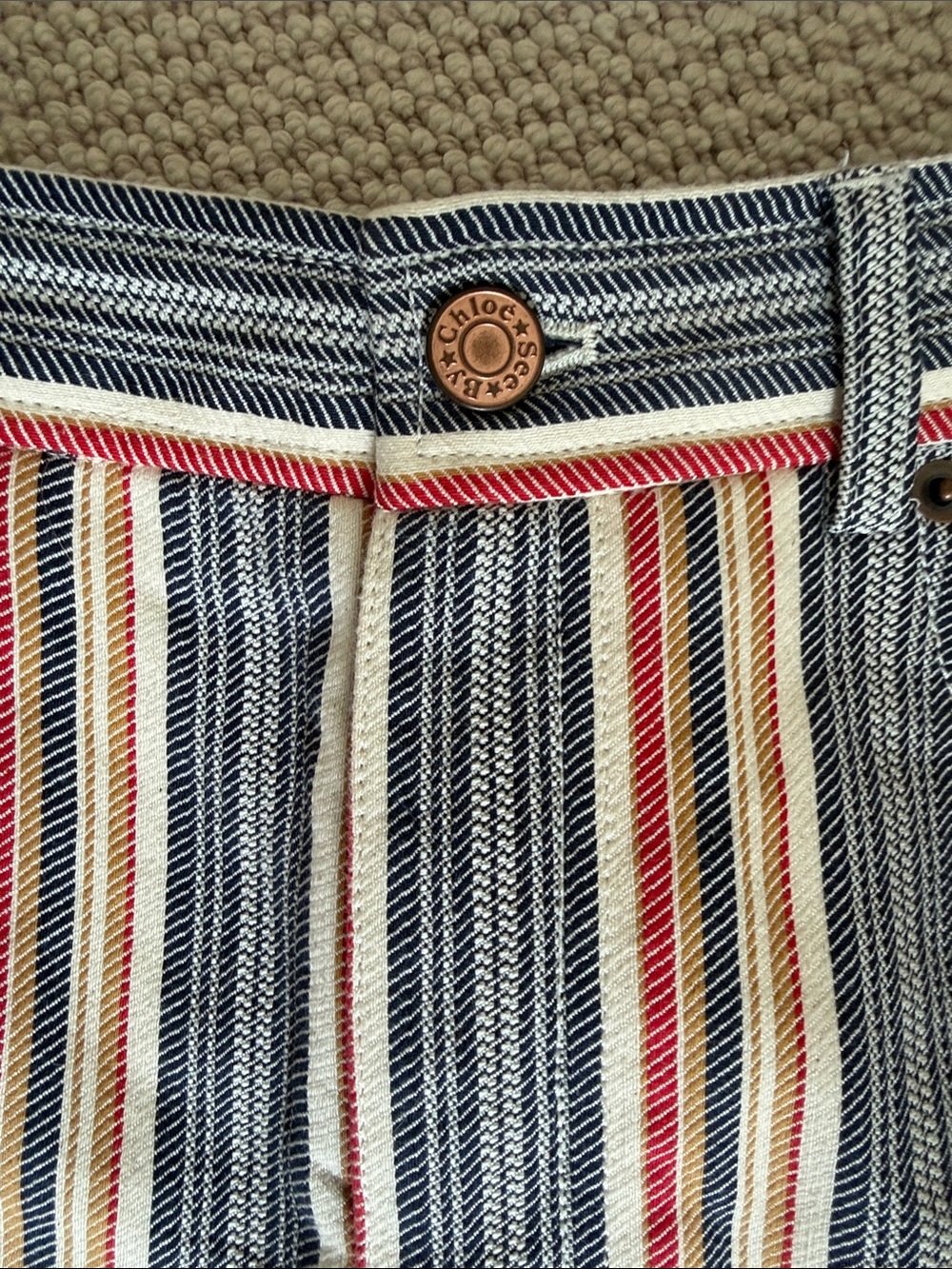 See By Chloe Navy, Red & Cream Striped Cotton Shorts - Picture 3 of 4